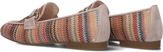 Beige Gabor instappers met een multicolour zigzag patroon, beige suède details en gouden gesp.