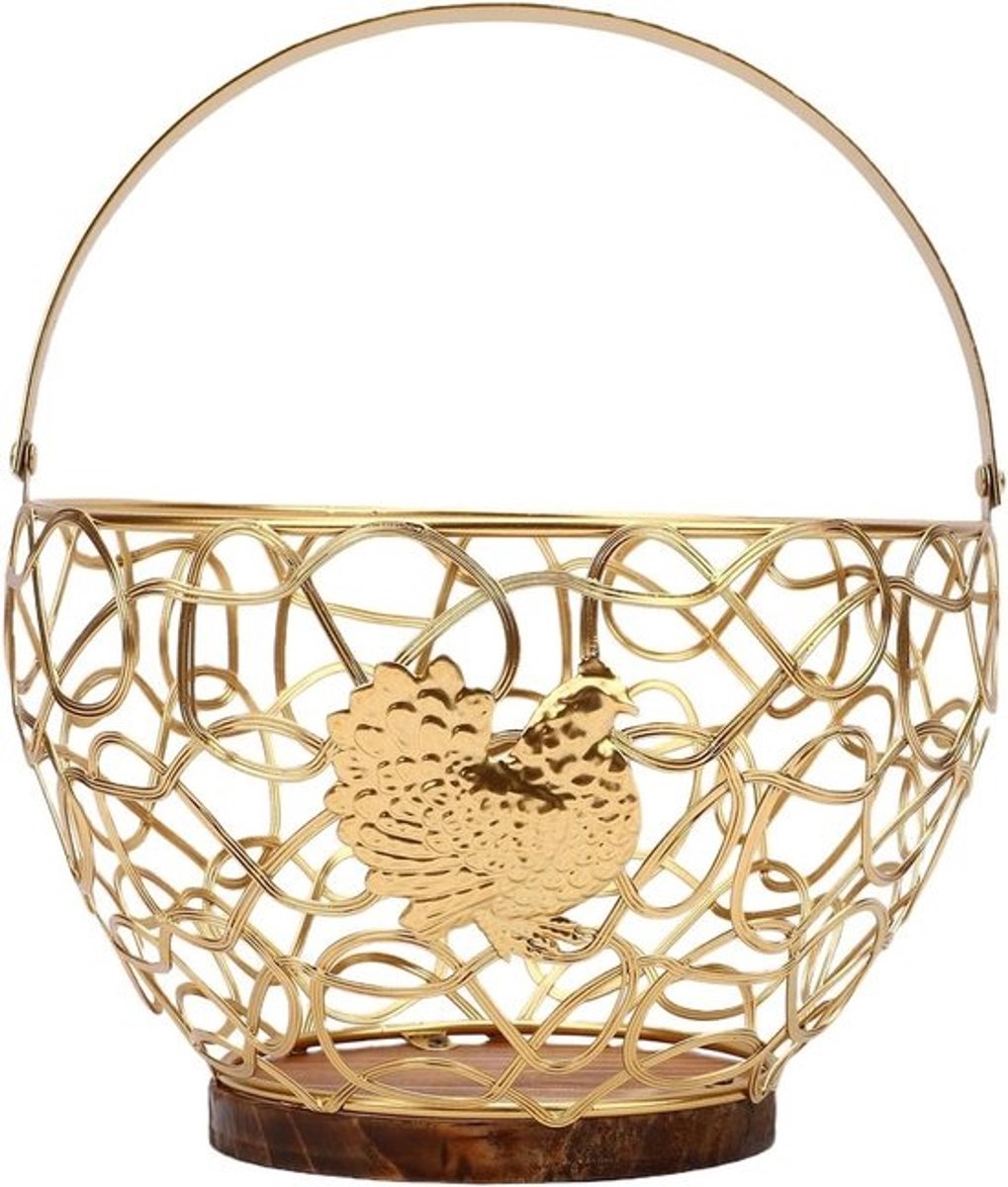 Metalen Eiermand - Opbergmand Keuken - Eieren Verzamelen - Geventileerd Draadgaas - 20.5 x 14 x 12 cm - Goud