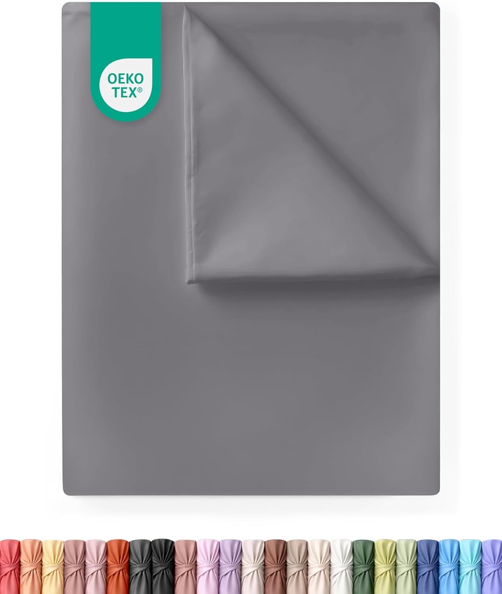 Bedding Vlakke Laken, Eenvoudig onderhoud Zachte geborstelde Microvezel Stof, Krimp en Vervaagt Bestand (225 x 255 cm, Grijs)