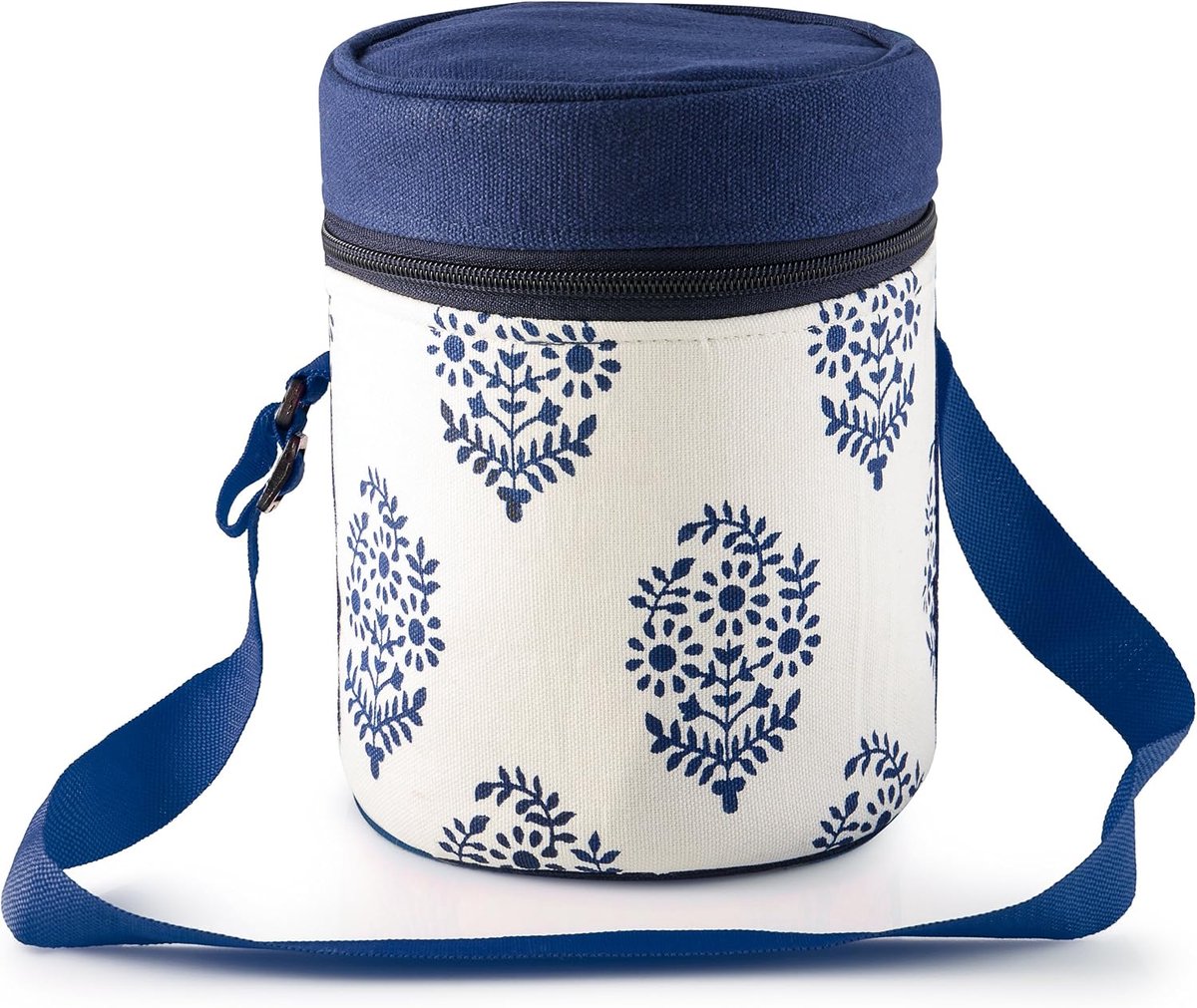 geïsoleerde blauwe Indiase blad Tiffin Bag Carrier voor 3-Tier Tiffin
