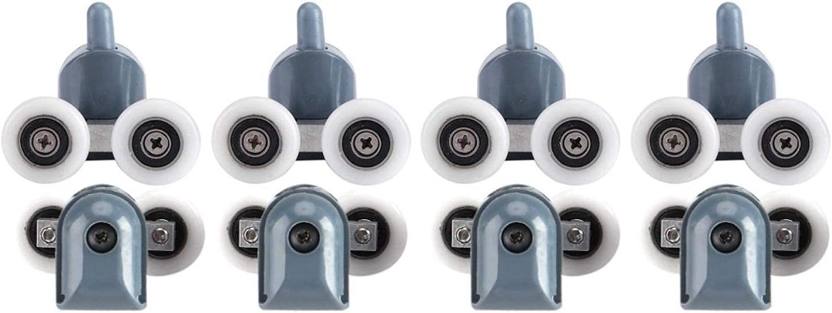 8 x Douche Deur Rollers Twin Bottom Top Douche Deur Rollers Katrollen Wielen Runners Badkamer ()