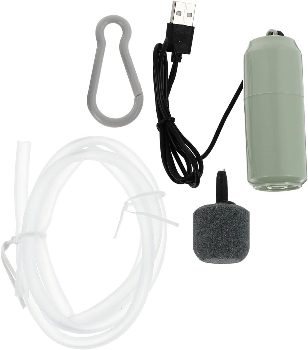 Aquarium USB Air Pomp Ultra Silent Aquarium Air Pomp, Energy Saving Fish Tank Air Pumps met hangende Buckle Air Stone en Silicone Tube (Olive)
