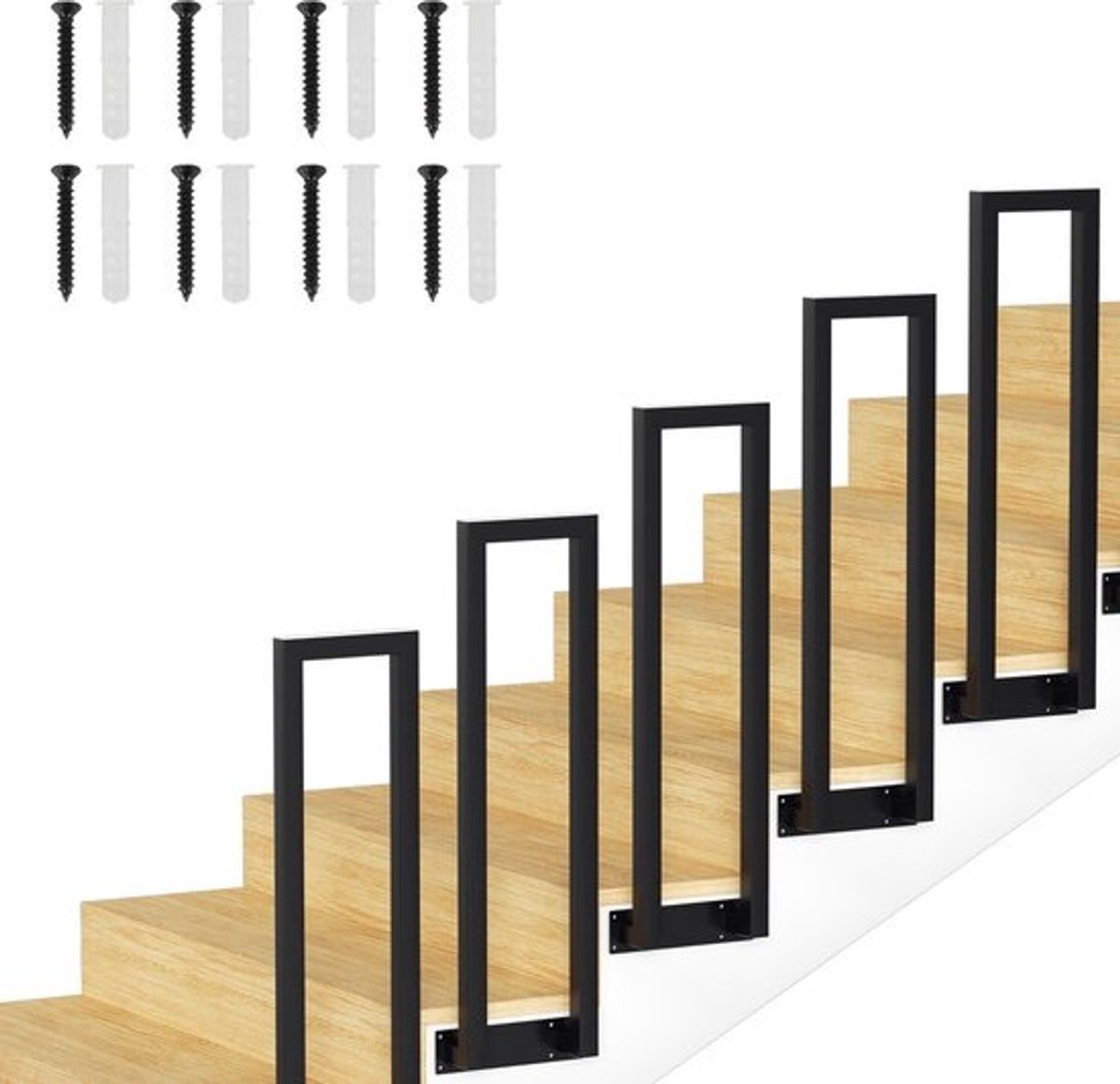 U-vorm Zijdelingse montage Leuning 85cm Ijzer Leuning Buiten & Binnen Trap Leuning Trap Balkon Balustrade Zwart