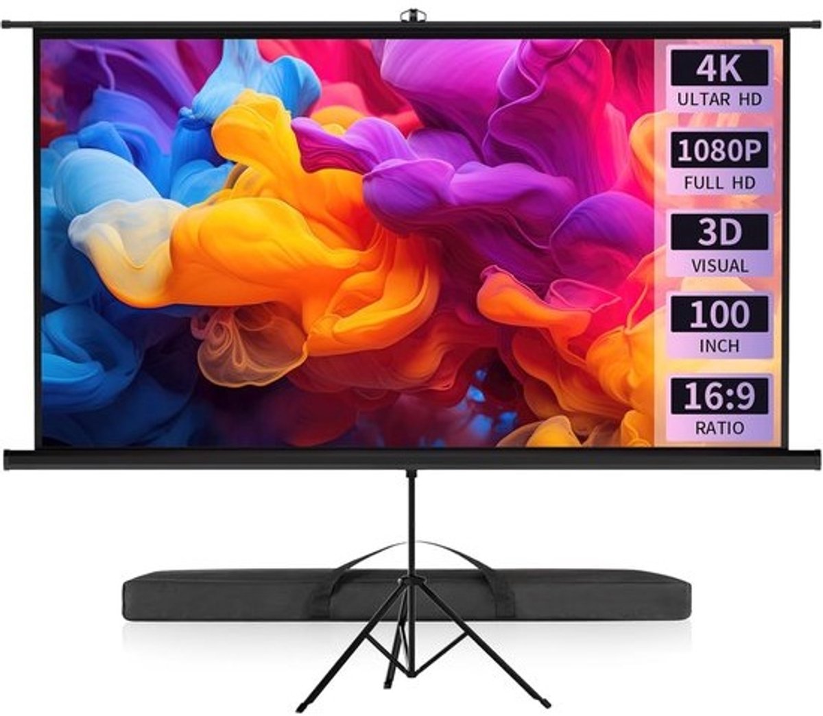 Projectiescherm met Statief - Beamerscherm HD - Thuisbioscoop Maken - In Hoogte Verstelbaar - 100 inch 16:9 - Mat