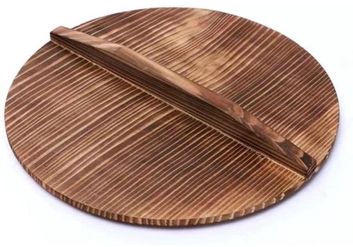 Houten Pot Deksel - Wok Deksel - Koken en Bakken - Randhelling Ontwerp - 32 cm - Bruin