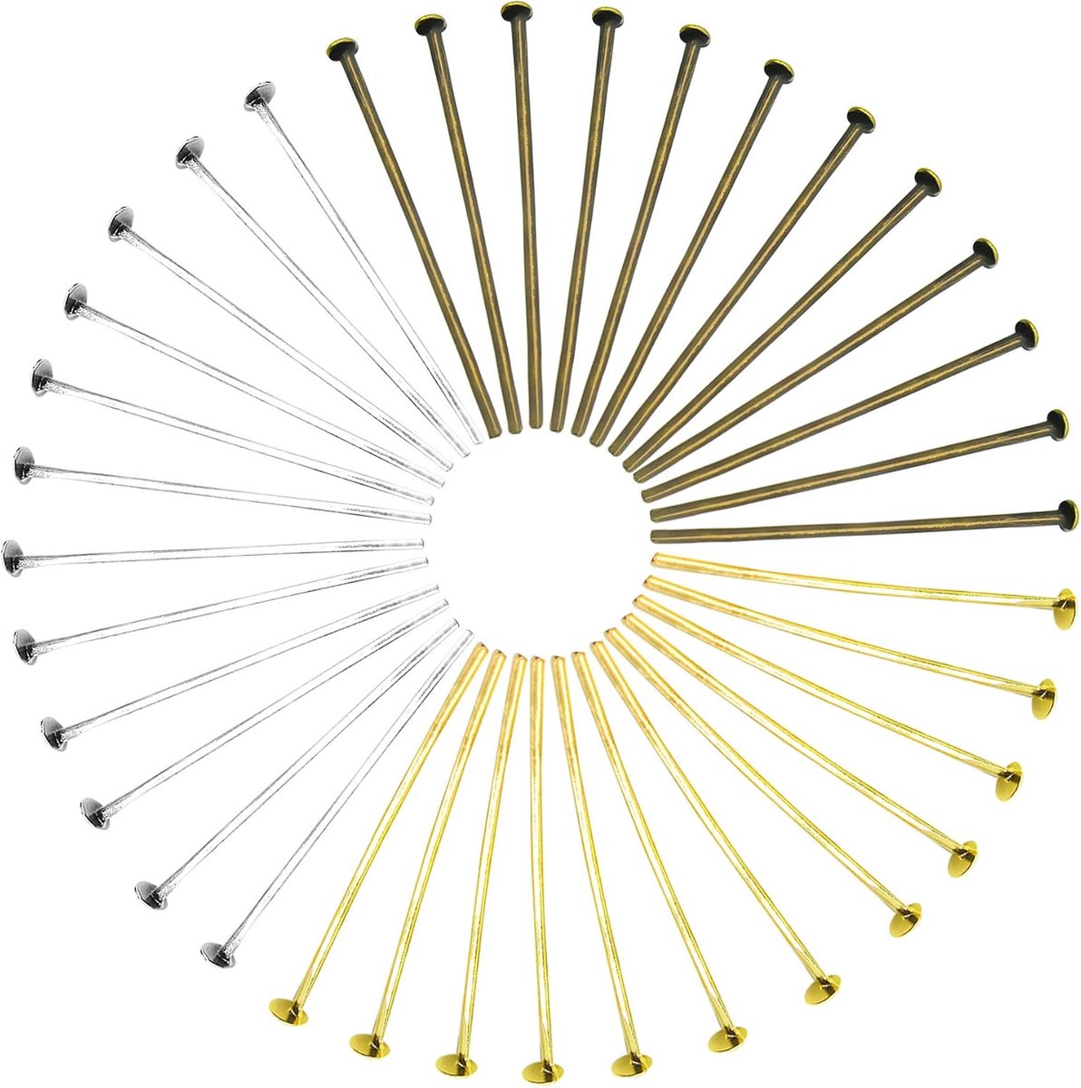 600 stks Platte Kop Pins 26mm 3 Kleuren Metaal Hoofdpennen voor Sieraden Maken DIY Craft