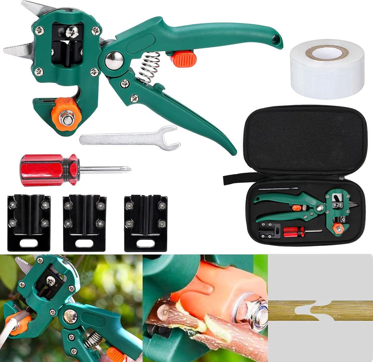 kit, tuinieren enten gereedschap, Garden Graft Tool, 2-in-1 druppelgereedschap met twee reservemesjes en afwerkingsfolie voor het afwerken en snoeien van fruitbomen in de tuin