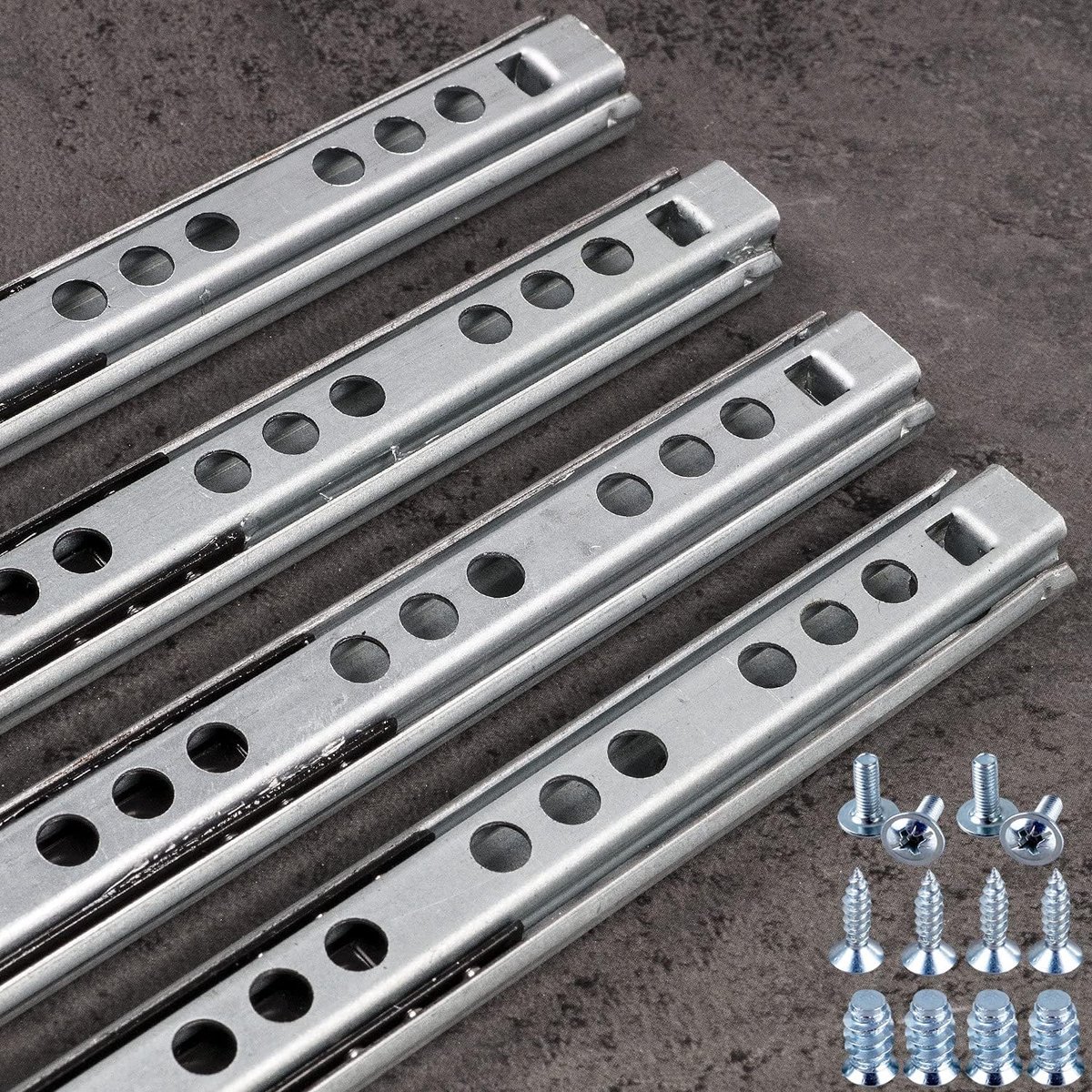 Laderails (4 stuks) staal gedeeltelijk uitschuifbaar 17 mm groef lengte: 438 mm uittrekbare rails lade-uitschuifbaar kastuitschuifbaar glijrail telescopische rails