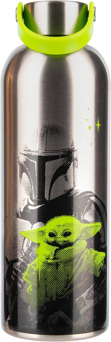 Star Wars The Mandalorian en Grogu Metalen waterfles met draaglus, 500 ml, geïsoleerd om dranken warm of koud te houden, officieel gelicentieerd