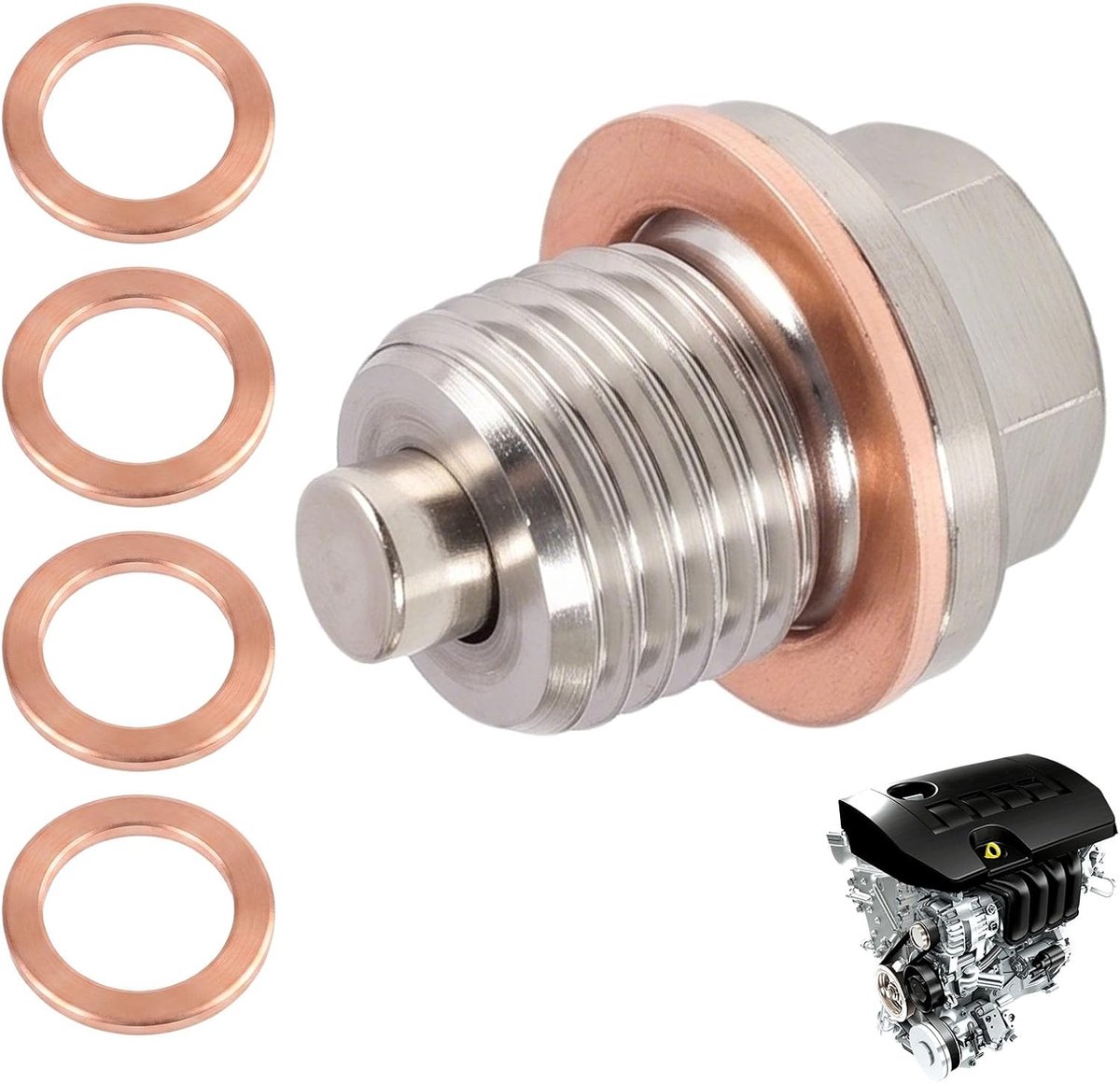 olieafzetschroef M14x1.5, olieafzetschroef met dichtring, Magnetische dichting olieafzetschroef, met 5 koperdichtingen, olieafzetschroef voor auto, motorfiets en boot (M14*1.5)