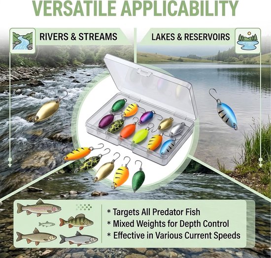 10 stuks forelaas, lepelset, lepels, forel, visaccessoires, forel, forellepel met doos voor een groot aantal vissen (2,5 g/3,5 g/5 g) — afbeelding 5