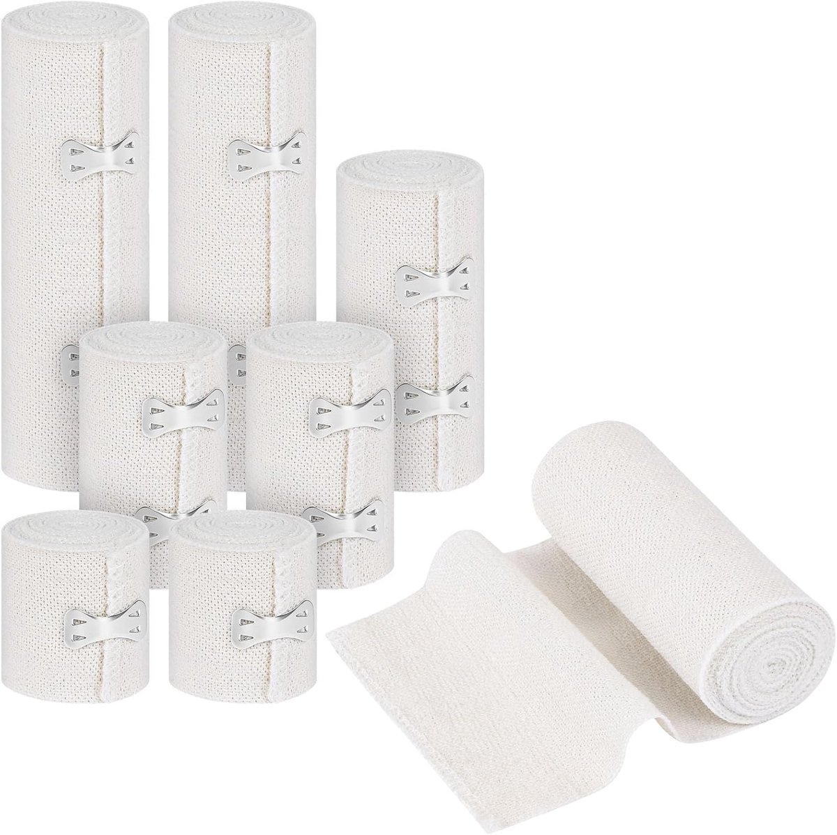 8 stuks medische elastische band, compressieband met metalen clip | Elastische bandage, wasbaar en herbruikbaar, rekbare compressieband voor knieën, enkels en polsen