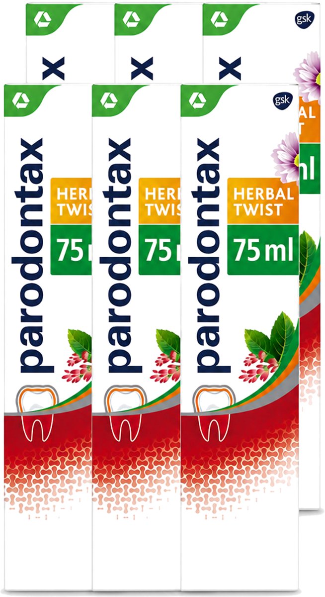 6 x Parodontax - Tandpasta - Herbal Twist - Ginger & Mint - 75ml - Voordeelverpakking - 6 stuks
