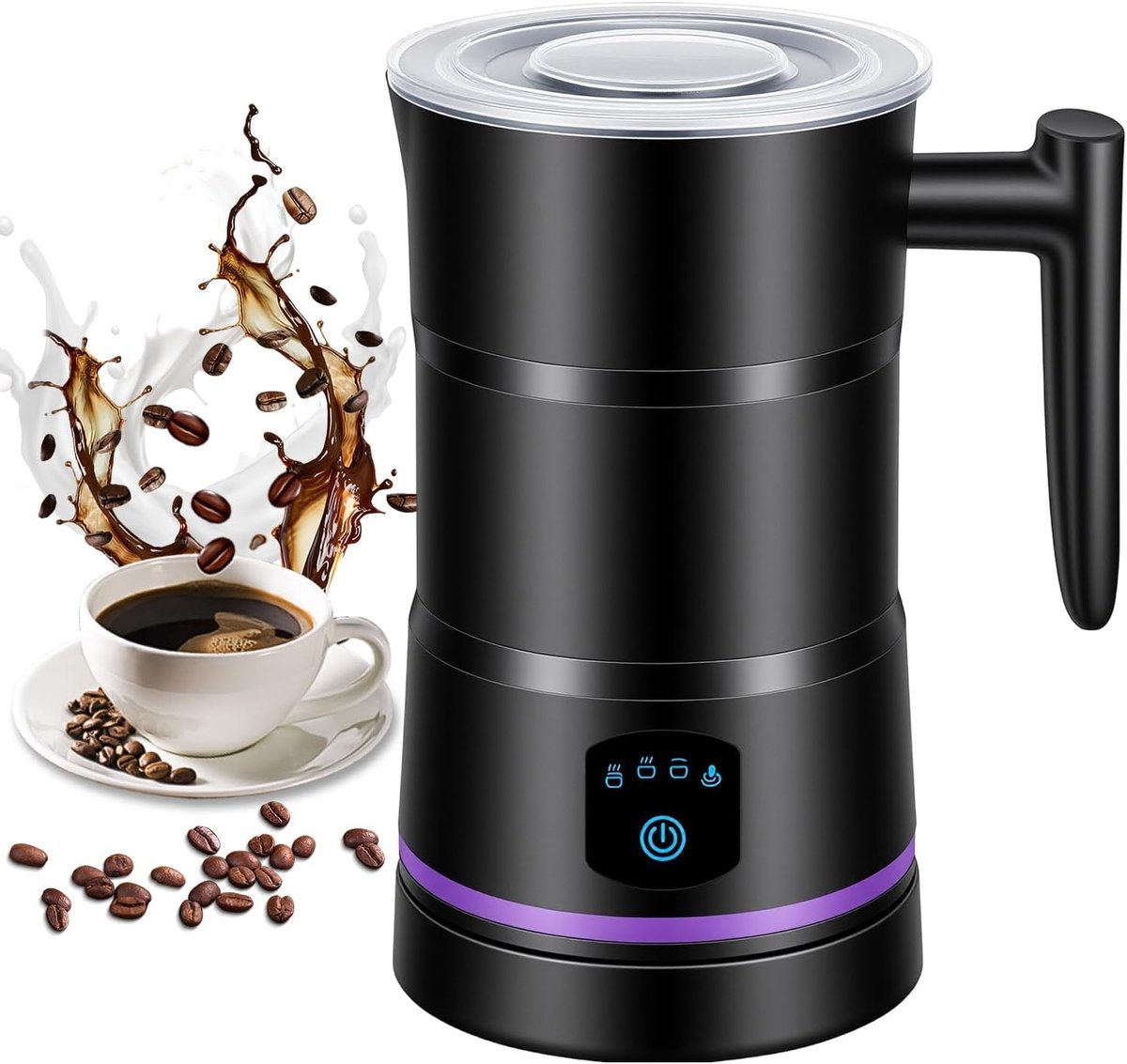 melkopschuimer, 600 ml, 4-in-1 met antiaanbaklaag, voor warm en koud melkschuim, automatische uitschakeling, ideaal voor koffie en cappuccino, melk, latte