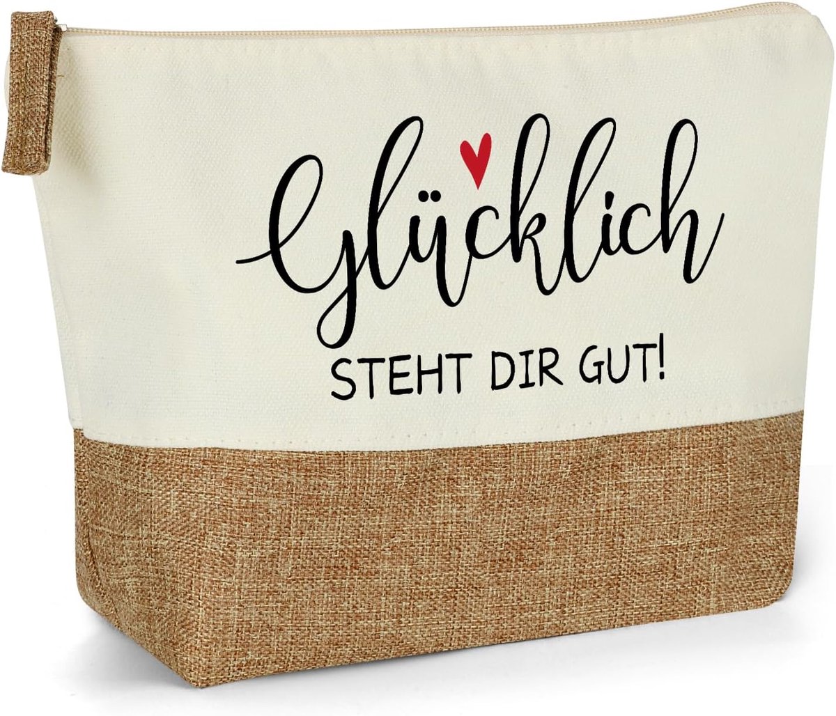 tas voor dames, make-uptas met Gelukkig Staht You Gut - kleine make-uptas voor vrouwen jute make-up tas cadeau voor vrouw collega vriendin voor verjaardag, Kerstmis, bedankje