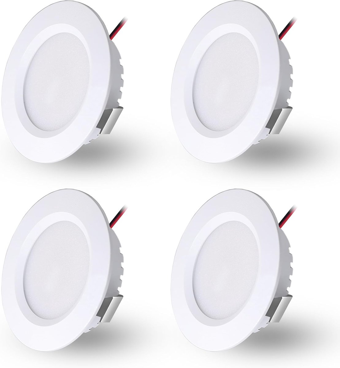 inbouwspot, 230V, 3W, led spot, waterdicht, badkamer, IP44, plafondspots, gat Φ55-58 mm, extra plat, 15mm, inbouwspots voor keuken, slaapkamer, 4 stuks (wit, koud wit 6000K)