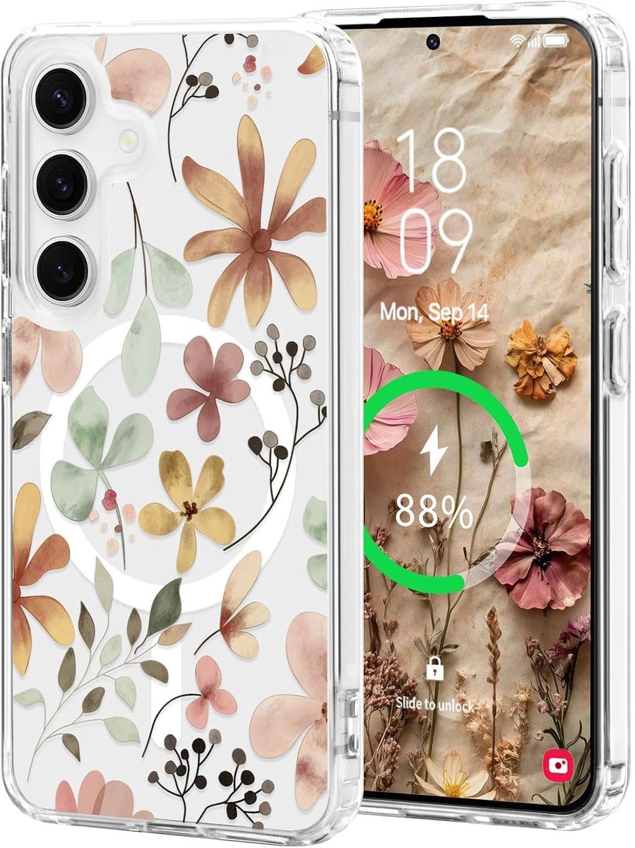 voor Samsung Galaxy S23 hoesje [compatibel met Magsafe], Schattig Bloemen Meisjes Vrouwen Doorzichtige Hoesje Siliconen Schokbestendige Beschermende Hoes met Mooi Bloemenpatroon voor Samsung