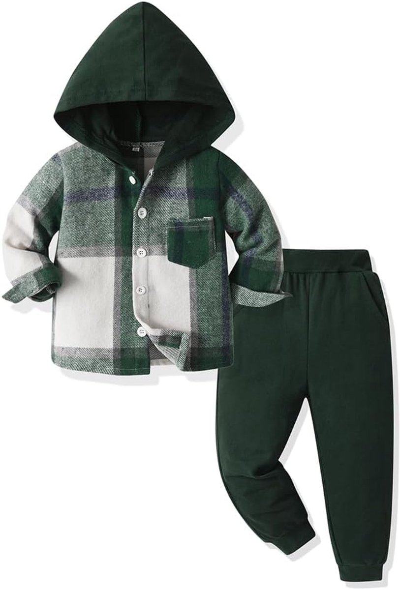 Kledingset voor peuters, baby, jongens, outfit, 2 stuks, katoen, plaid, jongens, hoodie, hemd, top, broek, set, klein jongenspak, kinderen, trainingspak, lente en herfst