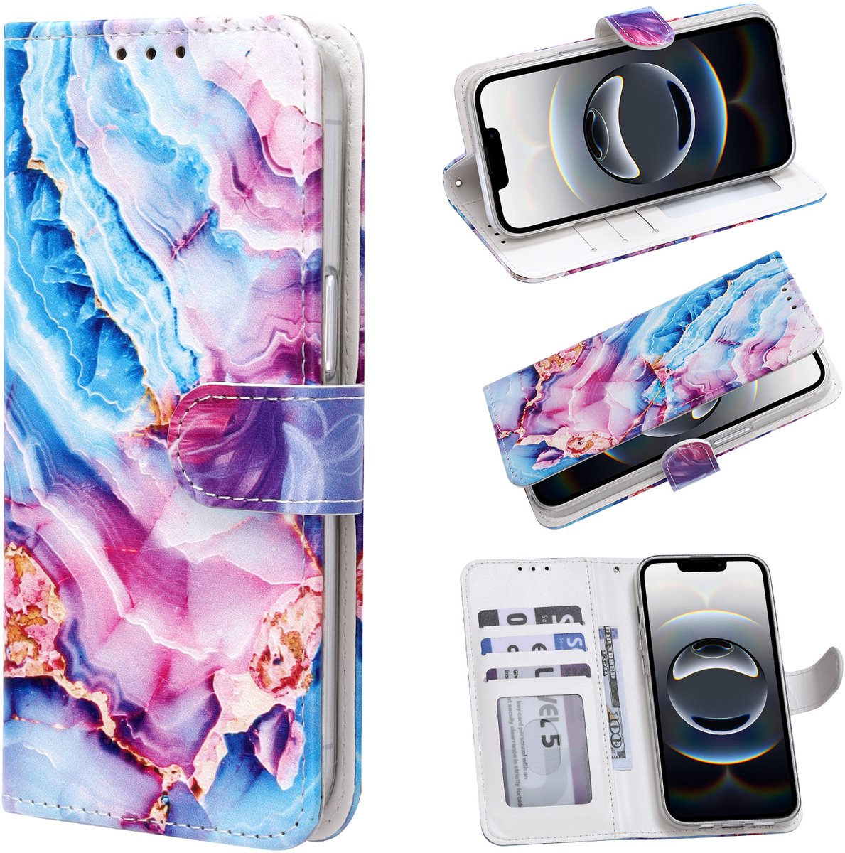 Casemania Hoesje Geschikt voor Apple iPhone 18 Pro Max - Lila Marmer - Portemonnee Print Bookcase met Pasjeshouder en Standaardfunctie - Wallet case met Ingebouwde Kaarthouders