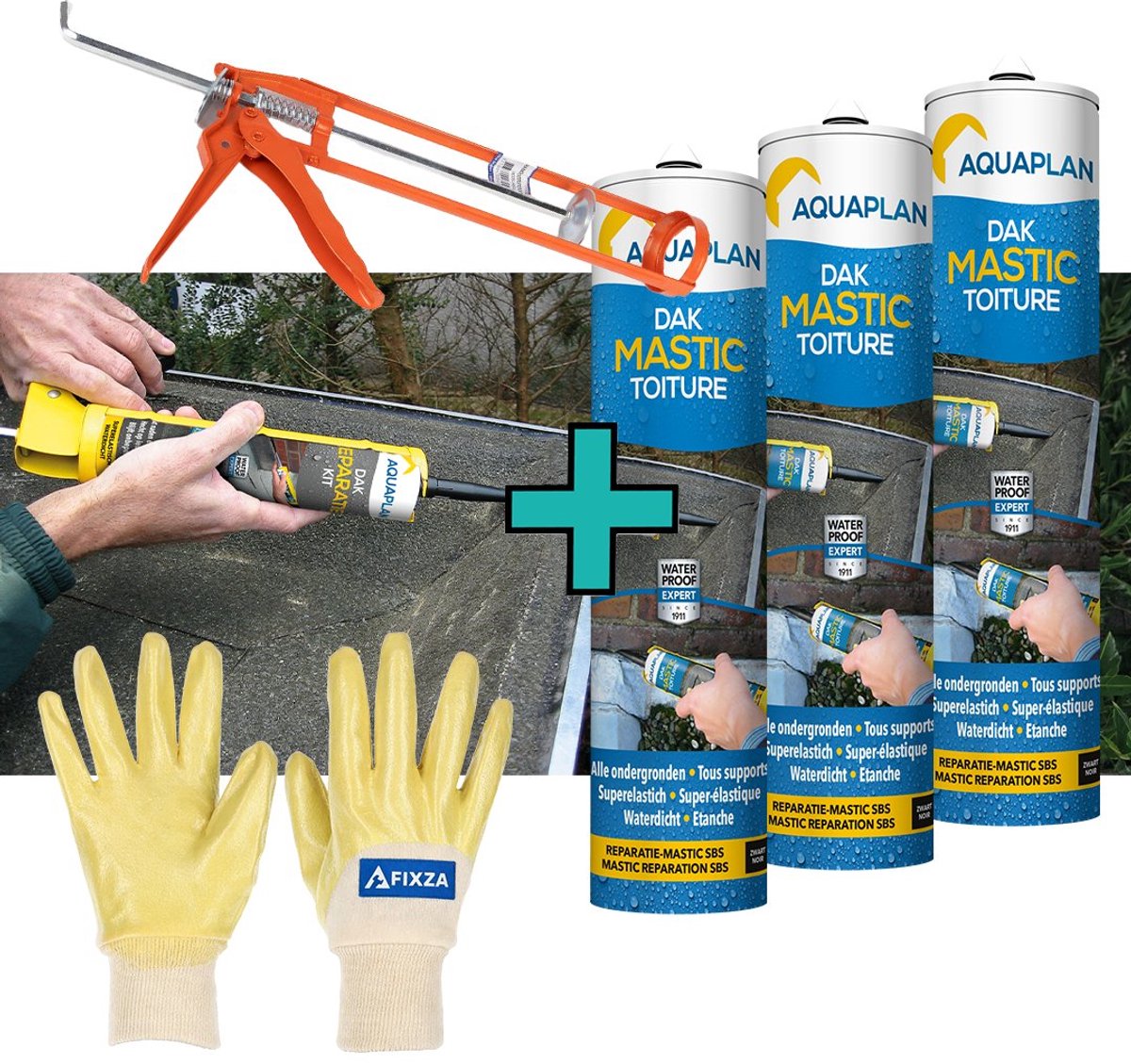 Aquaplan Reparatie-Mastic – set - Waterdichte Dakreparatie Pasta – Voor Scheuren, Barsten en Dakafdichting - 930 ml