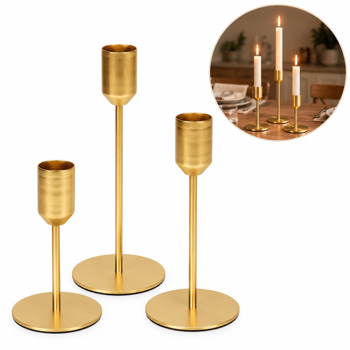 Dinerkaarshouders - Kaarshouders - Tafel Kandelaren - 3 stuks - Goud