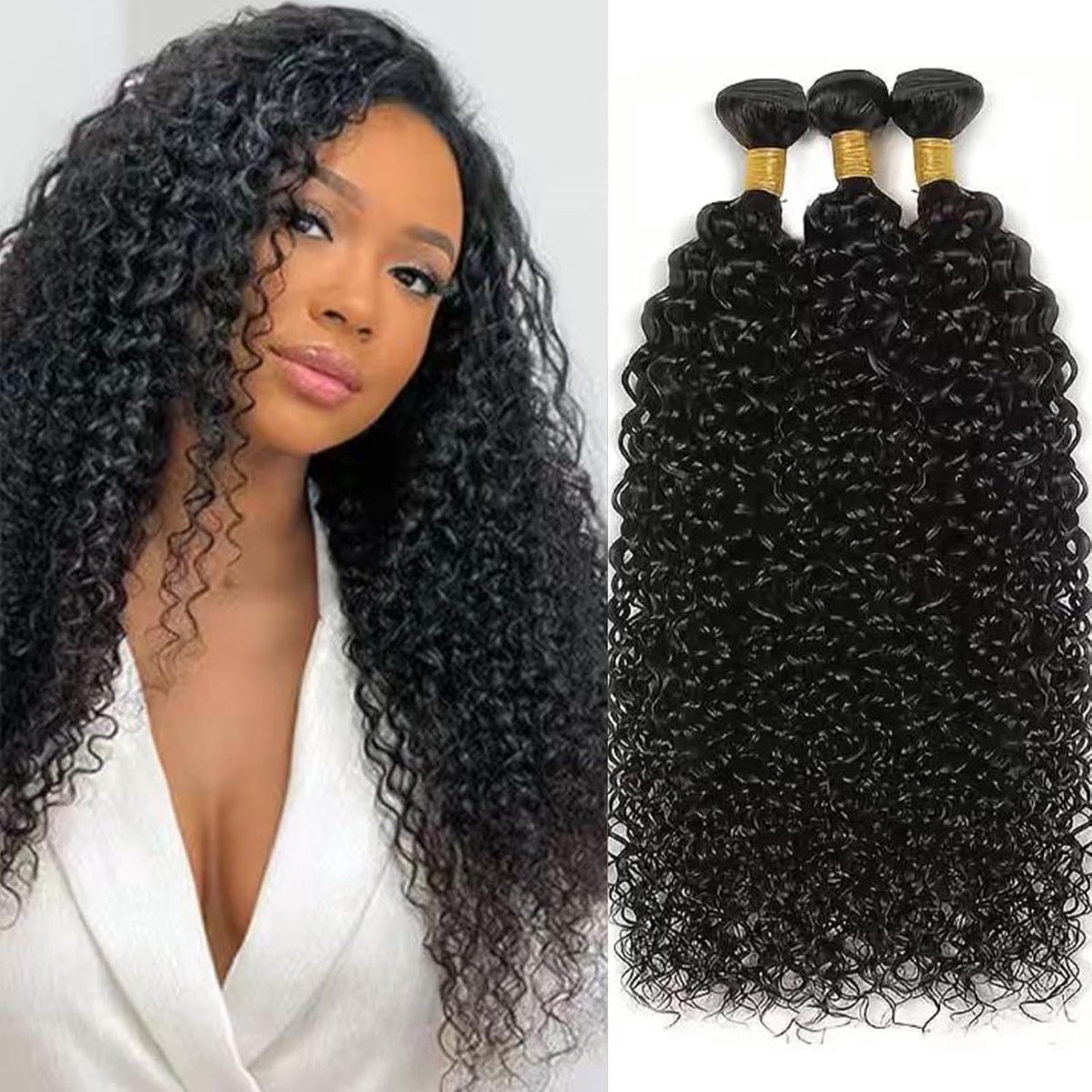 Curly Bundles Human Hair Unprocessed Braziliaans Maagdelijk Haar Bundles Menselijk Haar Double Weft Weave Extensions Natuurlijk Zwart 8 10 12 Inch Total 210g