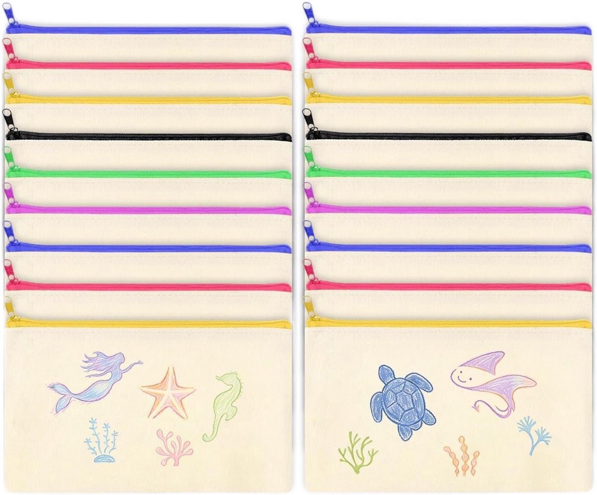 18 Stuks Stofzakken voor Schilderen, Lege Canvas Tas met Rits, 21 x 12 cm, Ideaal voor DIY Projecten, School en Creatieve Activiteiten