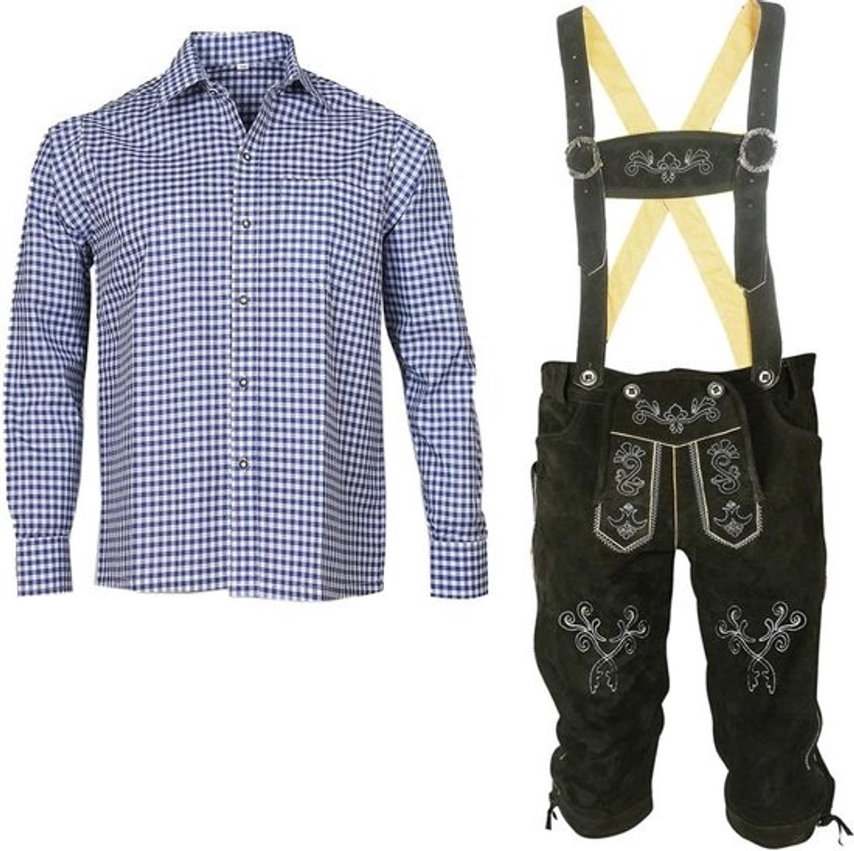 Leren Lederhose met Bretels en Klederdrachthemd – Compleet Oktoberfest Set voor Heren