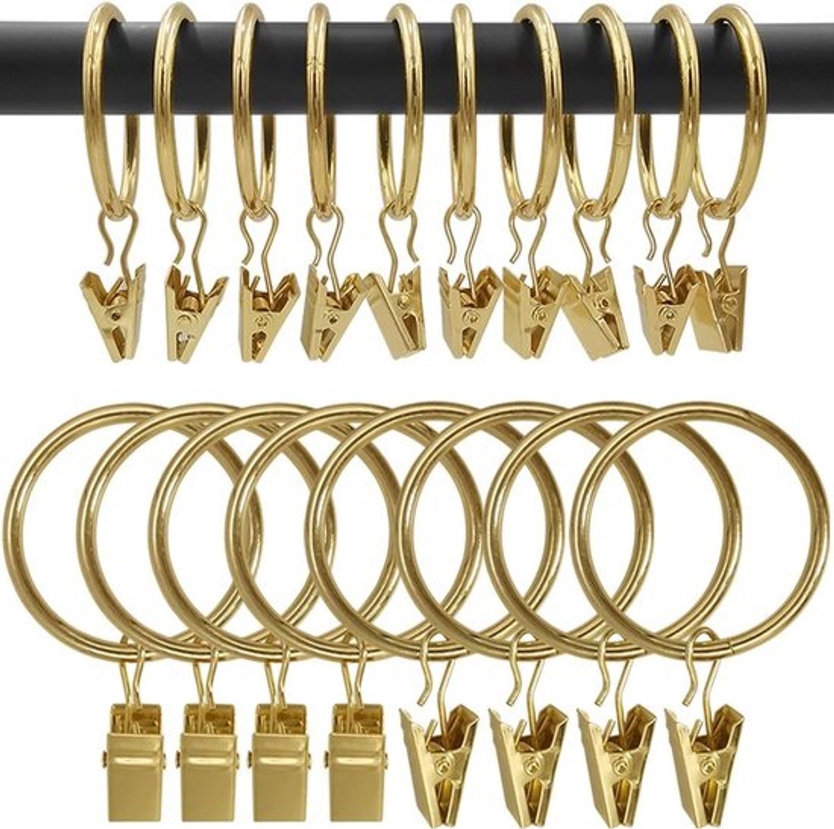100x Goudkleurige Metalen Gordijnringen met Clips - Ø3,8 cm Binnenmaat - Decoratieve Gordijnhaken