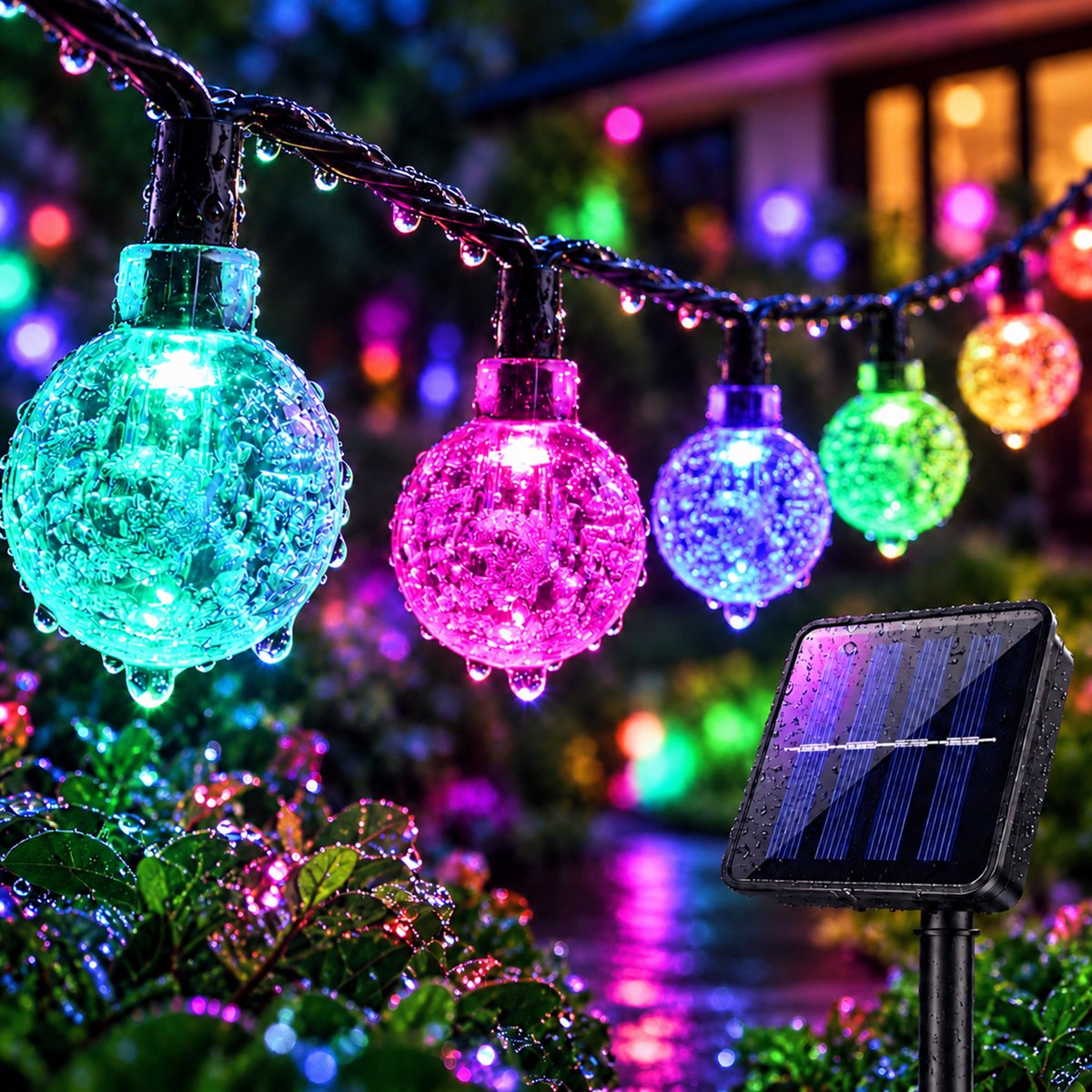 Lapamax Solar Lichtsnoer met Kristallen Bolletjes - 5 m 20 LEDs Meerkleurig - Zonne-energie met 2 Lichtstanden en Automatische Schemerfunctie - Fairy Lights voor Tuin, Balkon en Terras
