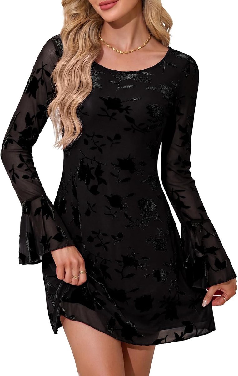 Mini-jurk voor dames, casual ronde hals, afslankjurk, lange mouwen, elegante cocktailjurken, avondfeestjurk, herfstjurk