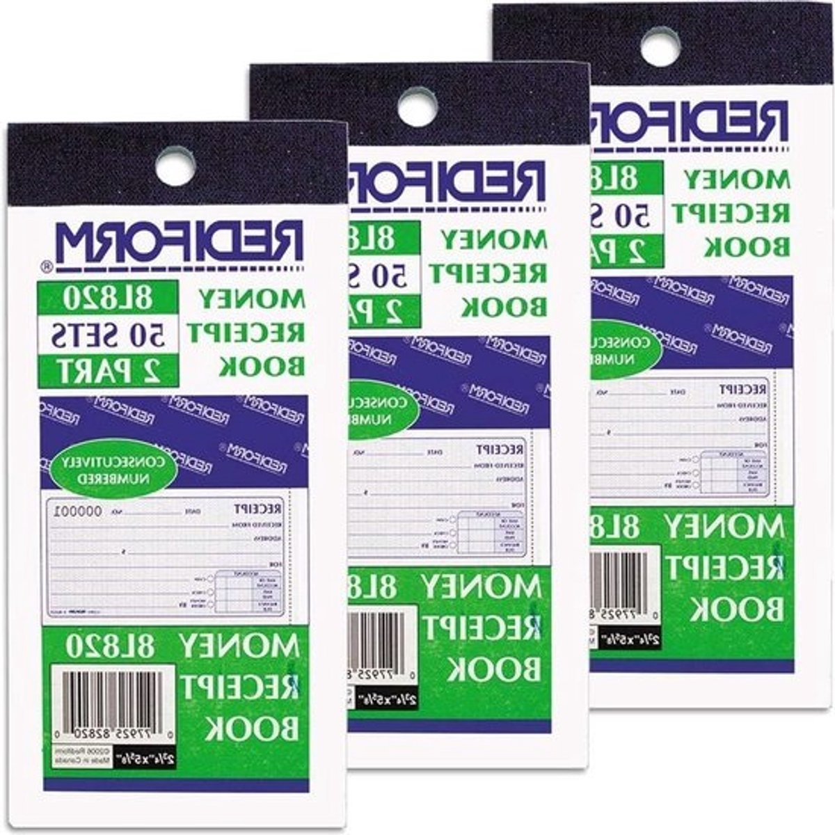 Geld ontvangstboek - Bonboekje - Administratie bijhouden - 50 sets per boek - 5 x 2 3/4 inch - Blauw