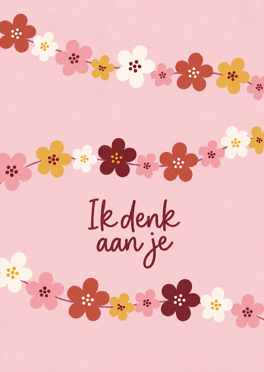 Ik denk aan je kaart met bloemen – Lieve A6 wenskaart voor een persoonlijk bericht