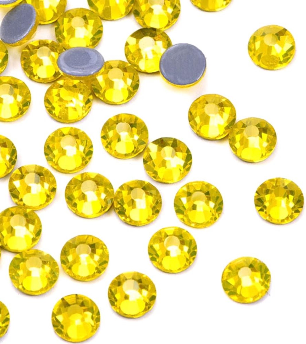 Hotfix strasssteentjes, kristallen platte achterkant, strassteentjes, glas, glittersteentjes, nagelkunst, edelstenen, ronde diamanten, hotfix kristal, ronde edelstenen, 4,6 - 4,8 mm, geel