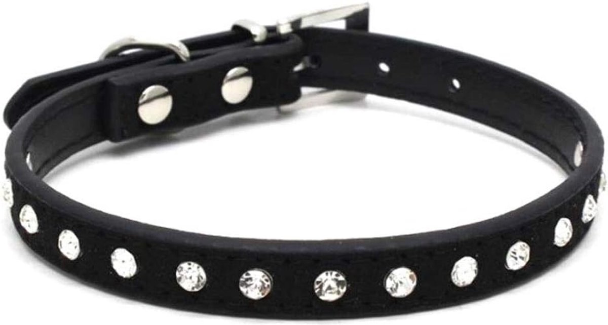 10"-16.5" Lengte Bling Fluwelen Strass Hond Kat Huisdier Kraag Diamant Kristal Huisdier Sieraden (Zwart, XS)