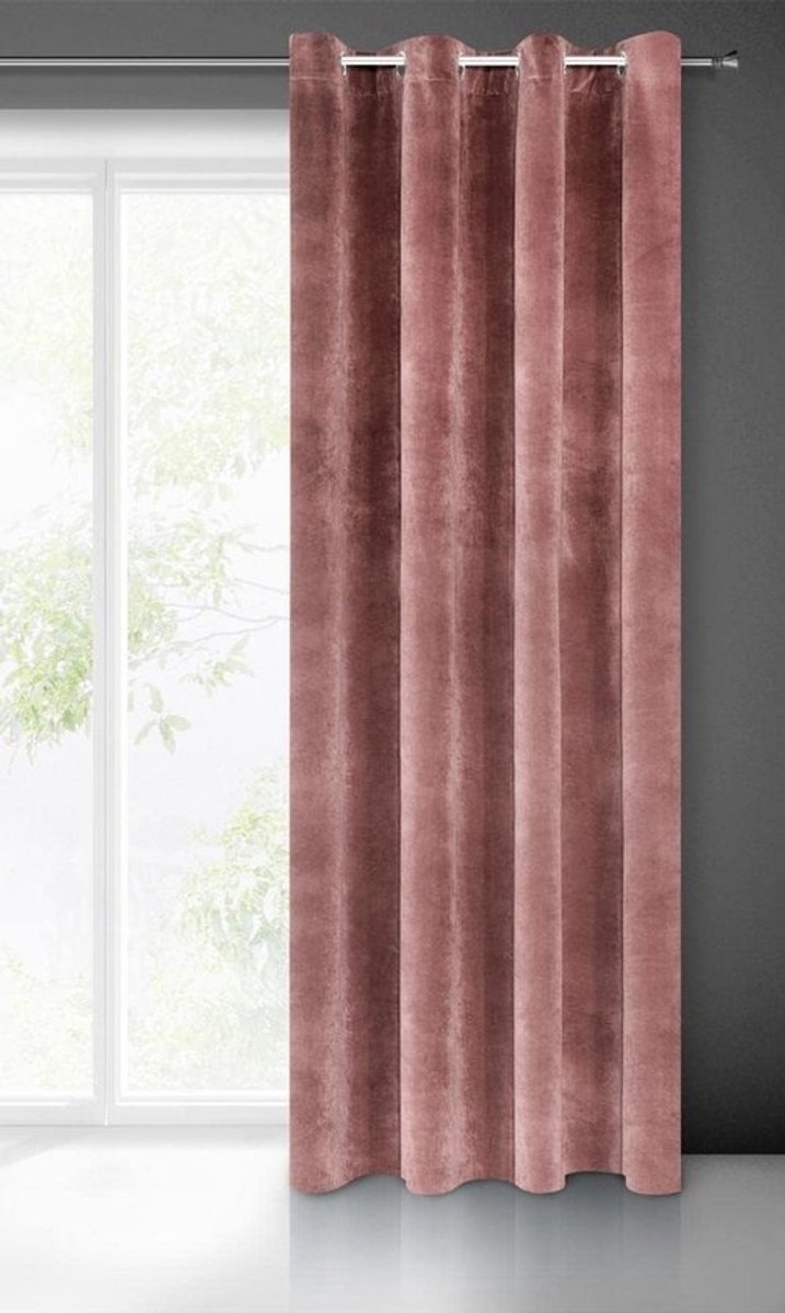 Fluweel gordijn donkerroze 140 x 250 cm - Dikke elegante gordijnen voor woonkamer en slaapkamer