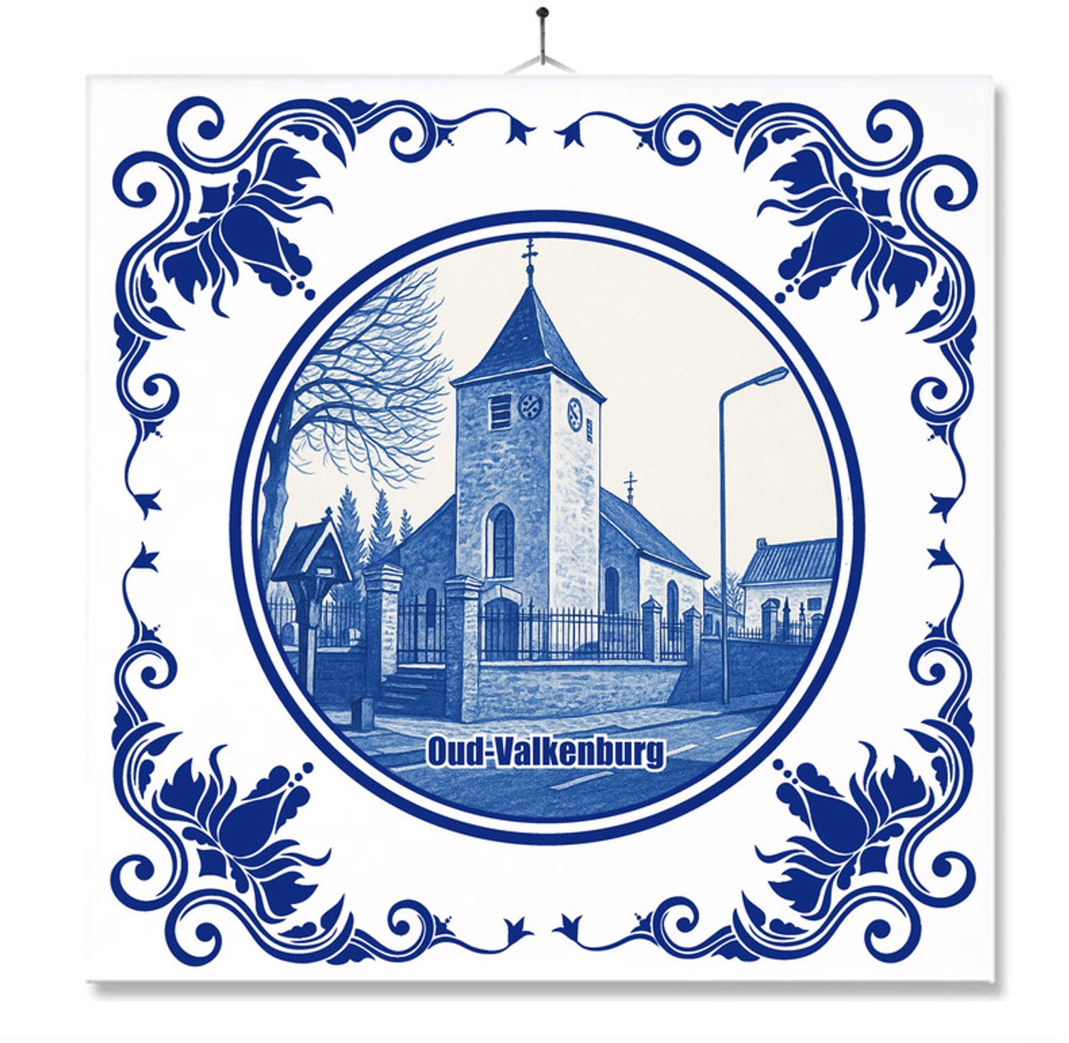 MC Living Tegel Met Opdruk | Oud-Valkenburg | Delft Blauw | Cadeau | Inclusief Geschenkdoos | Standaard | Ophangsysteem Multi-Color