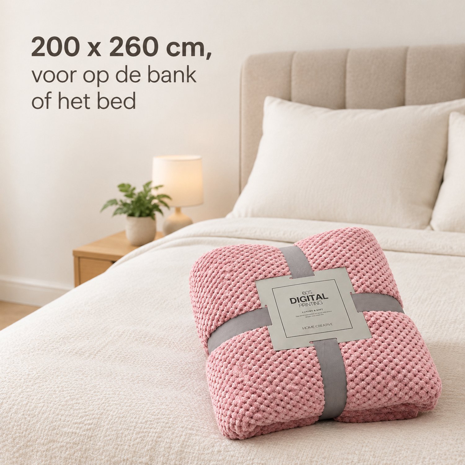 SWGOTA Flanellen deken 200 x 260 cm oudroze polyester met ananasraster en lint- en kaartverpakking