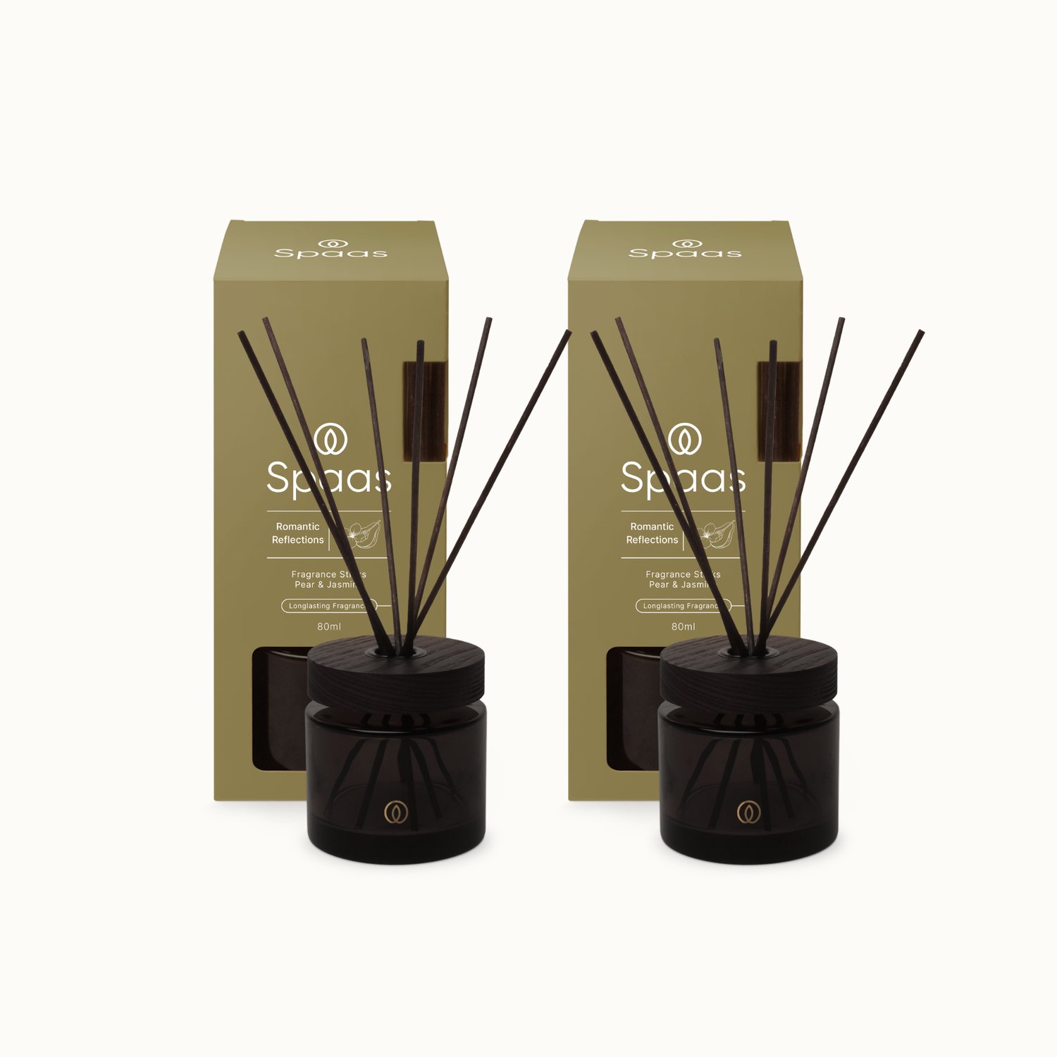 Spaas Kaarsen Spaas Reed diffuser - Set van 2 Geurstokjes - Peer en Jasmijn - 80ml - Romantic Reflections Zwart