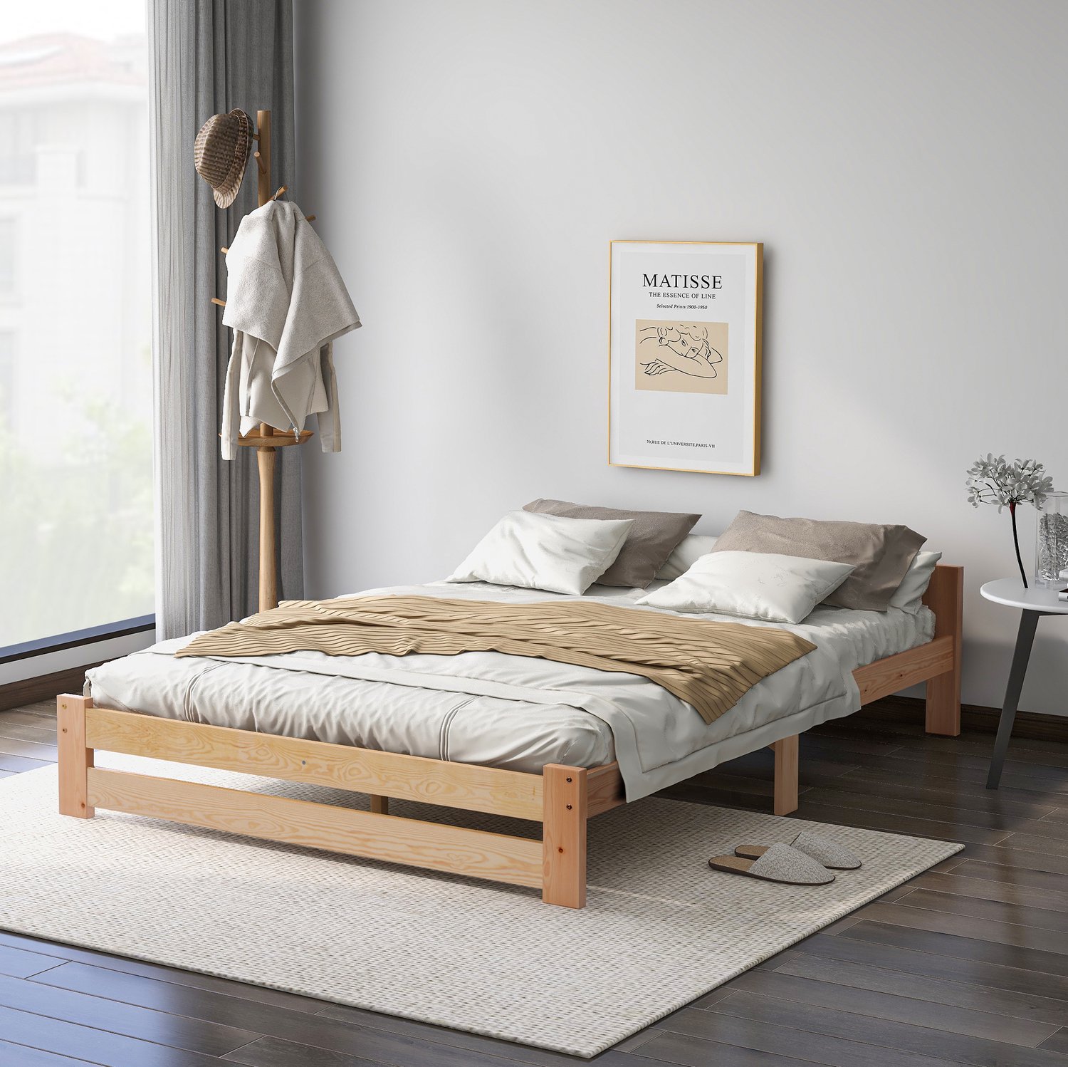 Maisentiel Houten bed met matras en lattenbodem – 140 x 200 cm – naturel