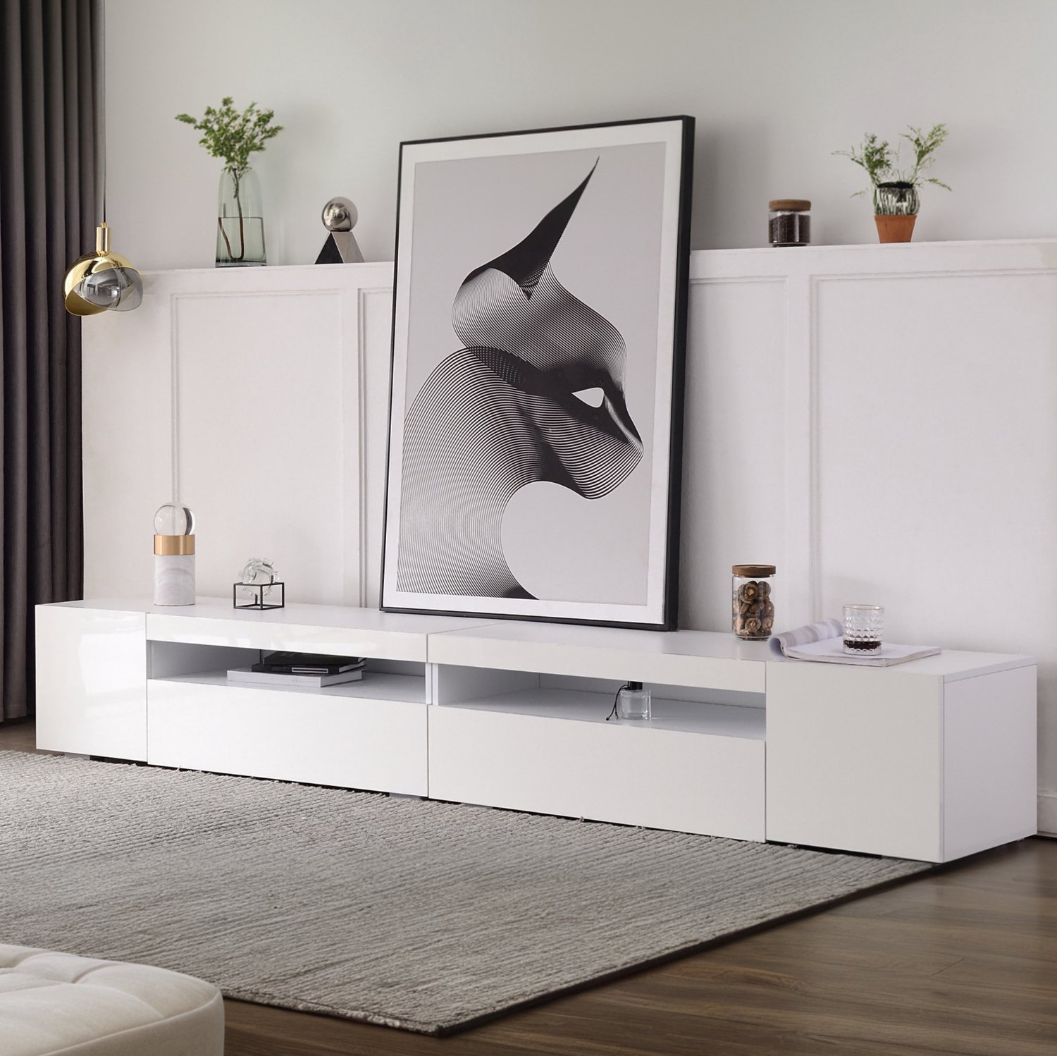 Maisentiel Wit tv-meubel van MDF met instelbare ledverlichting - 240 cm