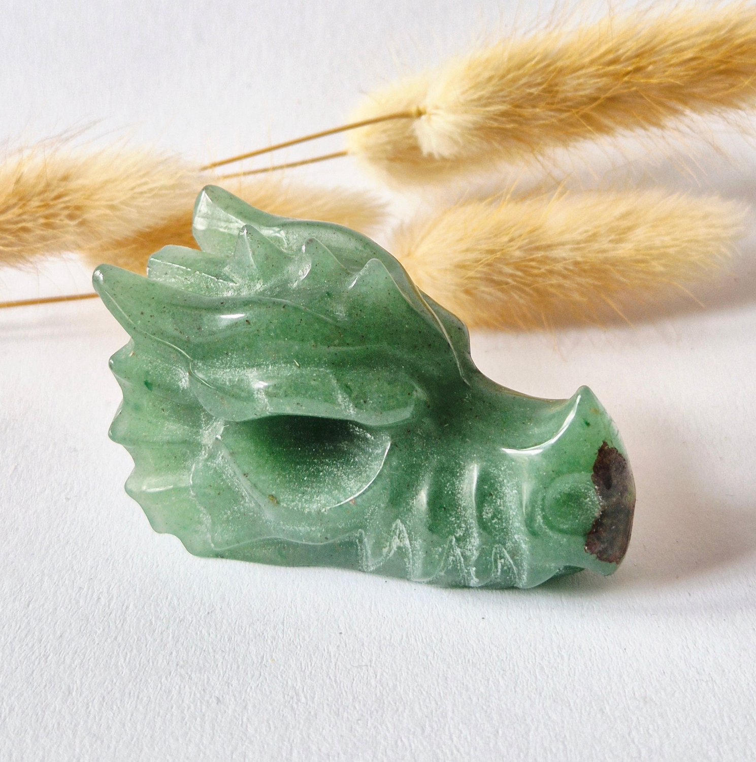 Moonlight Gemstones Groene Aventurijn Dragon Skull – 6 cm (Halloween collectie) Meerkleurig