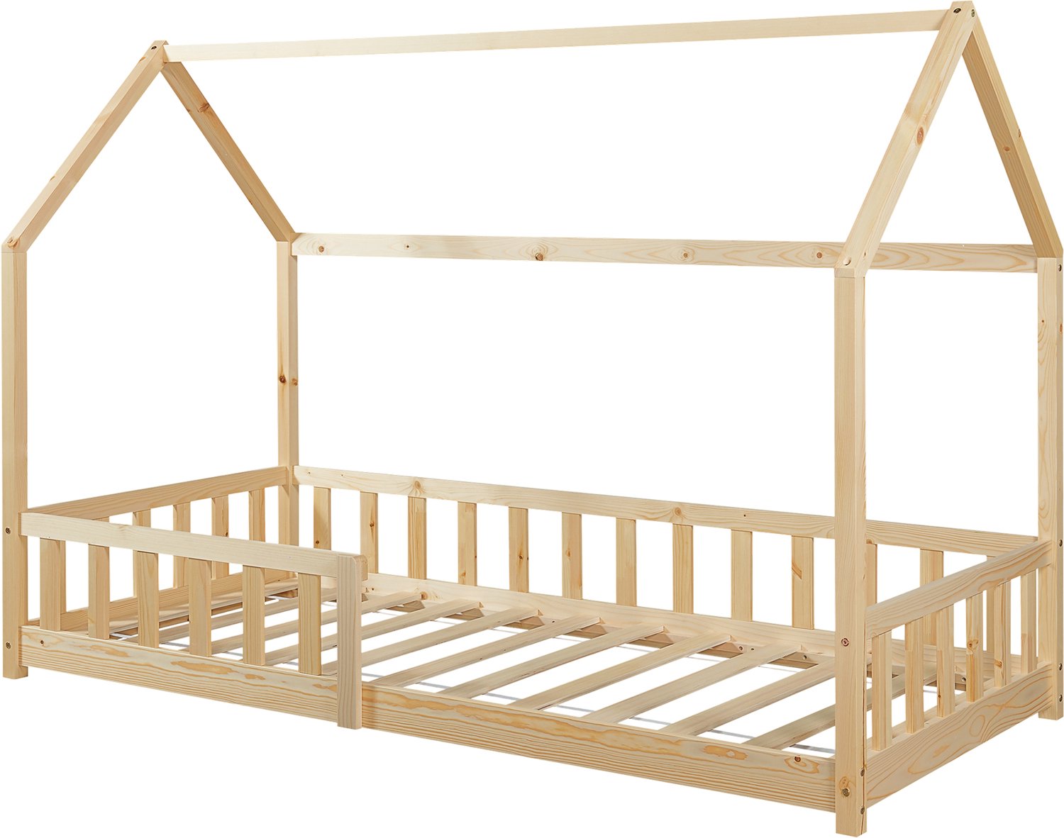 en.casa Kinderbed Hesel montessori bed met uitvalbeveiliging 90x200 cm houtkleurig [en.casa]