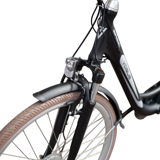 Vogue Basic N3 Elektrische Fiets - Mat Zwart met Bruine Accenten - 47 cm — afbeelding 2