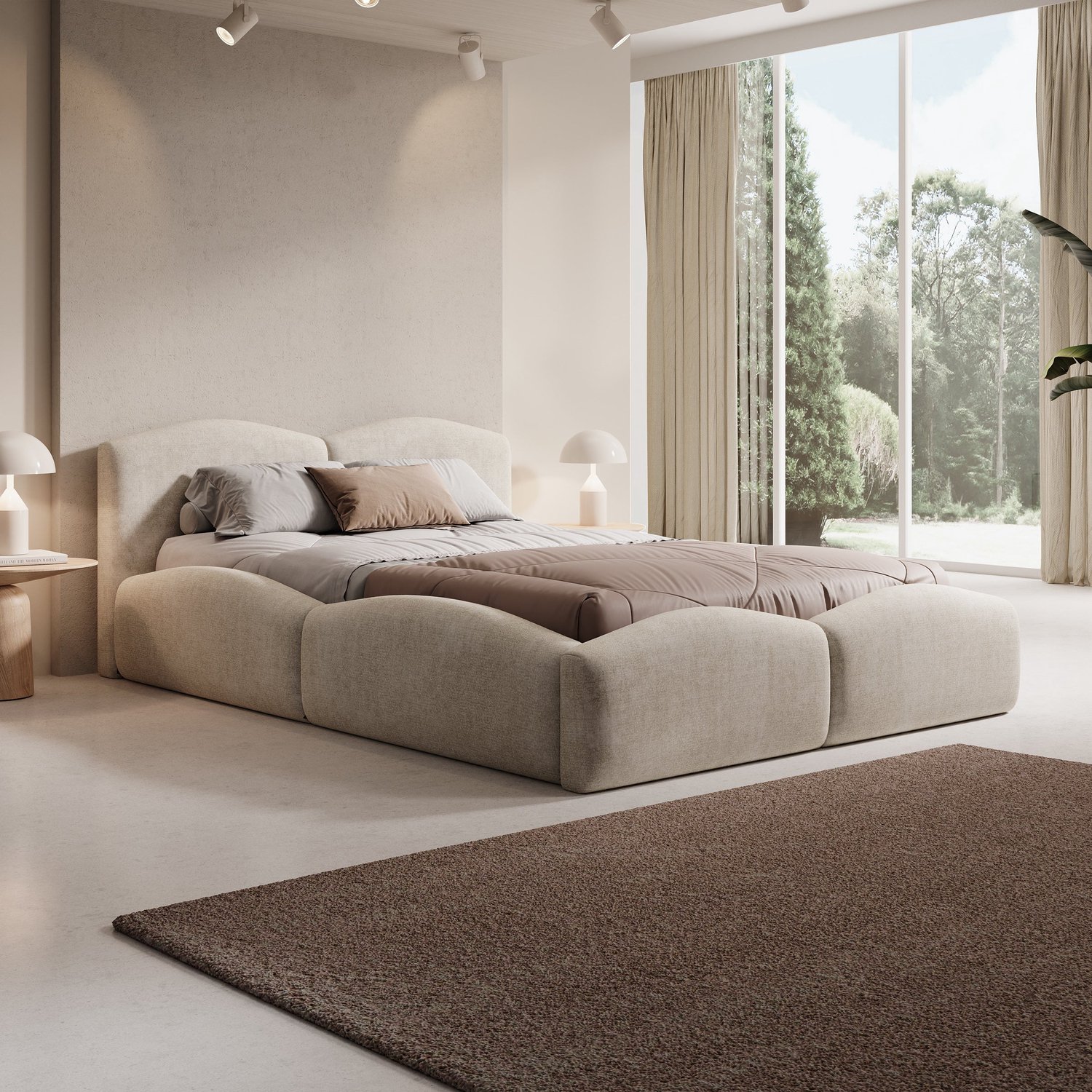 MEUBELLA Kamfer - Tweepersoonsbed - Stof beige - 140x200 cm