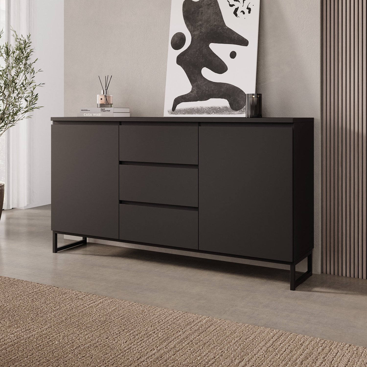 MEUBELLA Bandariba - Dressoir - Zwart - 150x35x82 cm