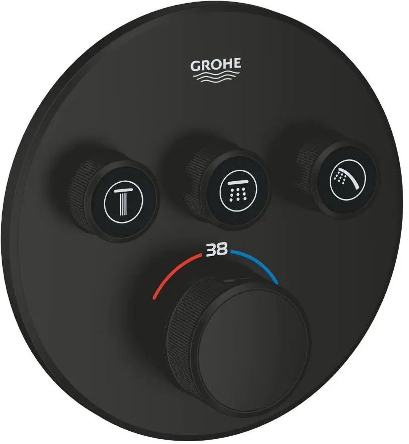 GROHE thermostaat Grohtherm SmartControl 29121, met 3 afsluiters, afwerkingsset voor Rapido SmartBox, wandrozet rond, matt black, 291212430