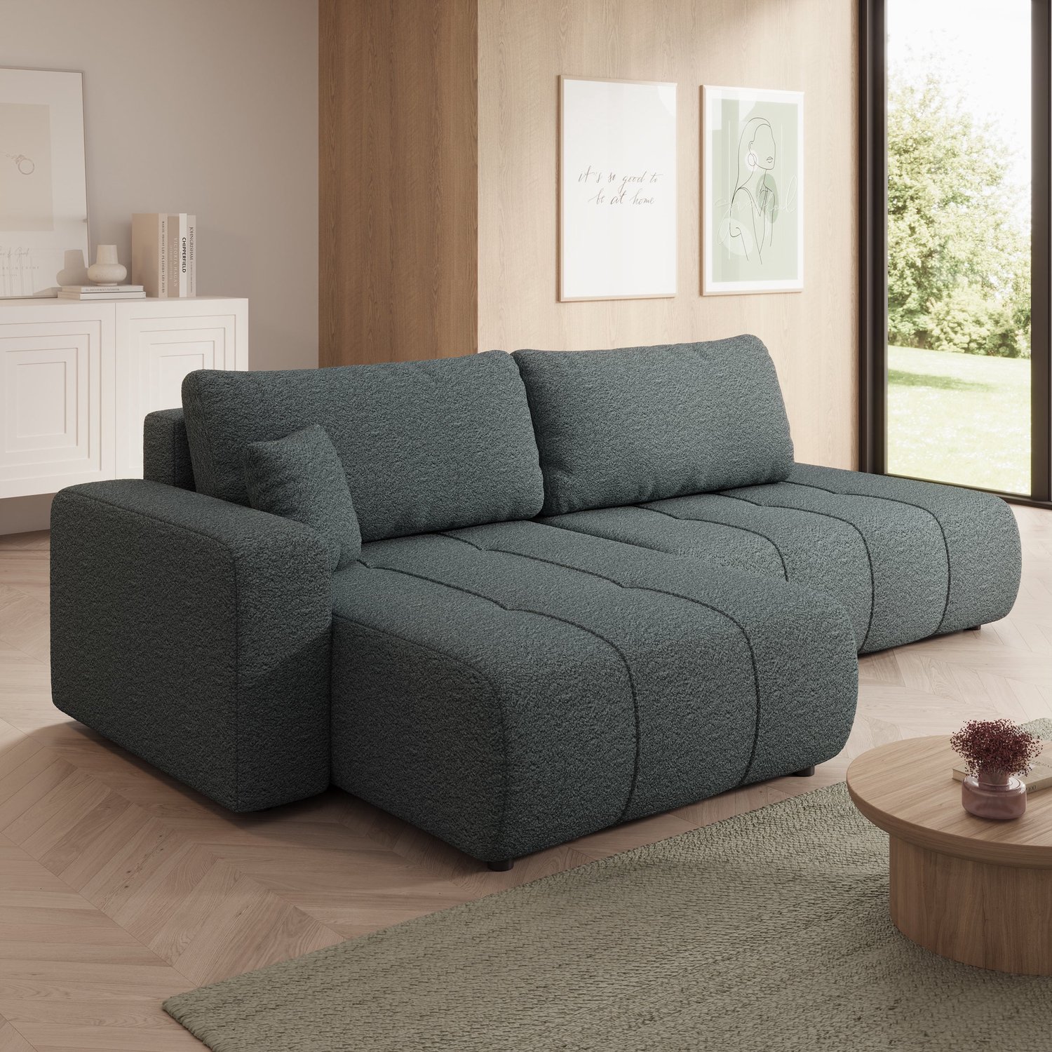 MEUBELLA Feather L - Hoekbank - Stof zwart - Links
