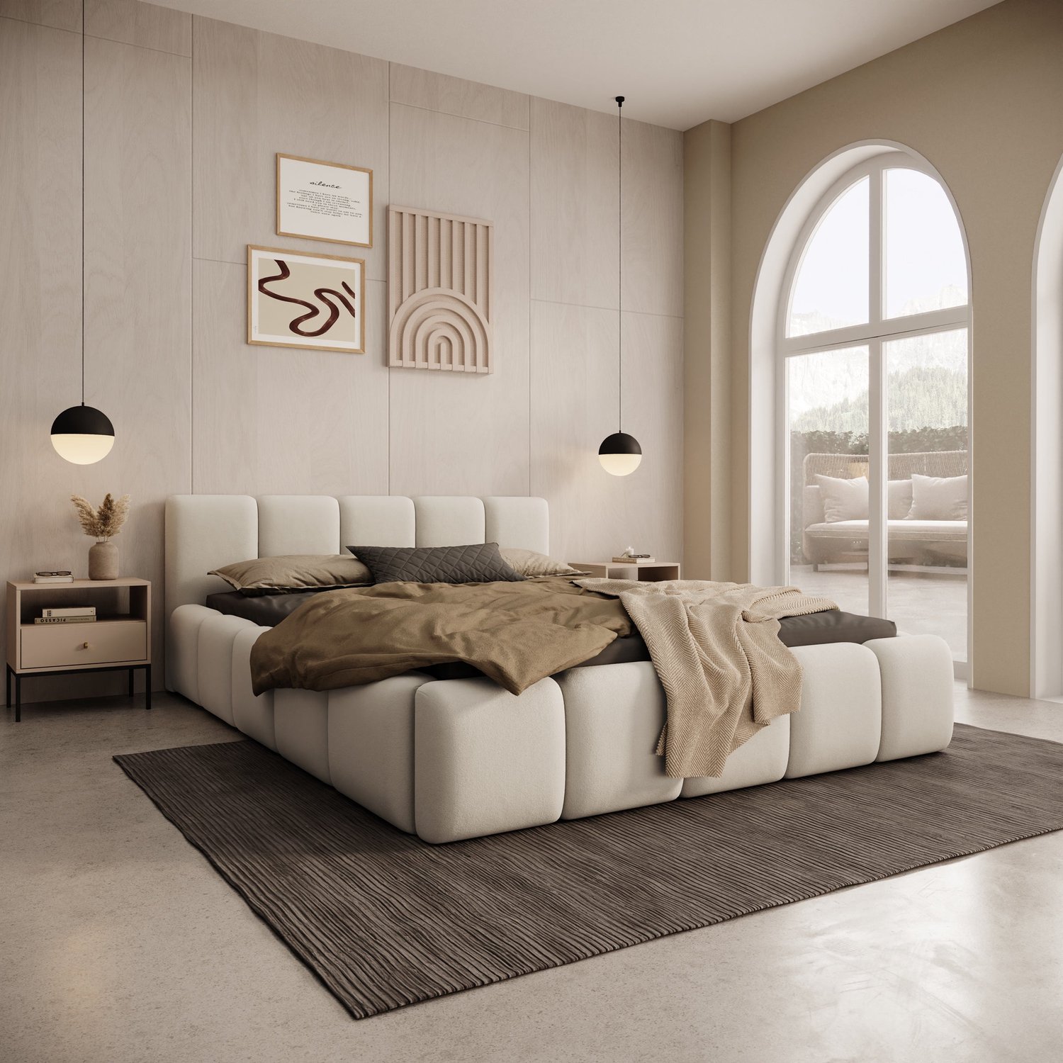 MEUBELLA Karisma - Tweepersoonsbed - Beige stof - 160x200 cm