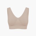 Beige naadloze V-hals bh met ademend patroon op de borst voor ultiem comfort.
